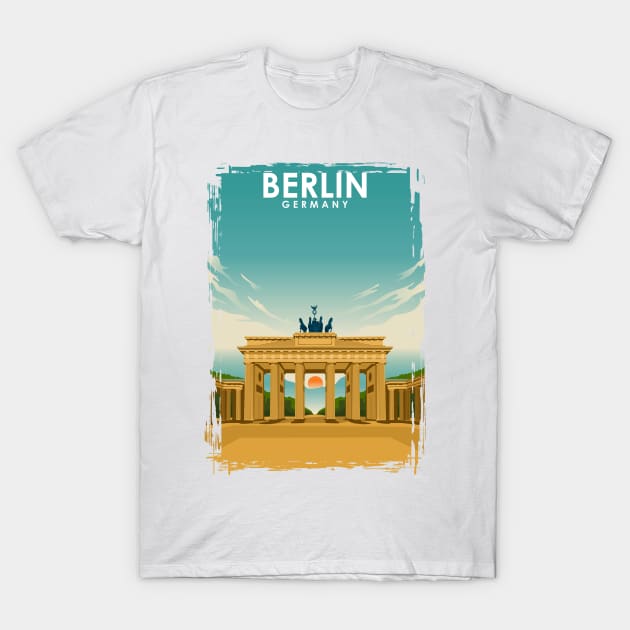 Berlin Germany Brandenburg Gate Vintage Travel Poster T-Shirt by jornvanhezik